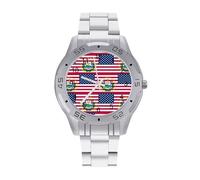 El Sal-vador Flag & U.S. Quartz Wrist Watch Stainless Steel Watches for Men Women Easy to Read