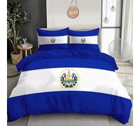 El Salvador Flag Bedding Double Size Art Printed Duvet Cover Pillowcase Set 3D Quilt Cover Pastel Blue White Soft Bedroom 3 Pieces Microfiber Quilt 200X200Cm