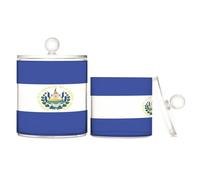 El Salvador Flag Clear Plastic Bins for Storage with lid Dresser Essentials Decorative Small Storage Bins for Cotton Swabs,Cotton Pads,Floss Picks,Paper Clips,2 Pack