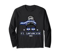 El Salvador Messy Bun Flag Heart Sunglasses 1821 Long Sleeve T-Shirt