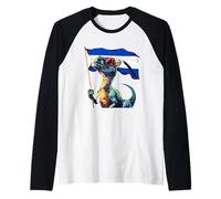 El Salvador T-Rex El Salvadorian Flag El Salvadorian Roots Raglan Baseball Tee