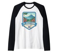 El Salvador Volcano Tropical Flowers Flag Raglan Baseball Tee