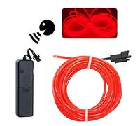 EL Wire Bright Red, Sounds Control/Constant Light/Flash 9ft Neon Lights Glowing Strobing Electroluminescent Wire with Battery Operated for Parties, Halloween, DIY Decoration