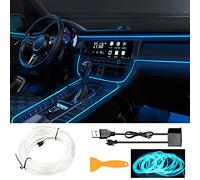 EL Wire USB Neon Interior Light Strip - 197 inch 6mm Sewing Edge Ambient Lighting Kit for Car With Glowing LED Decoration (ICE Blue) - 5M/16.5ft