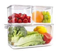 elabo Food Storage Containers Fridge Produce Saver- 3 Piece Set Stackable Refrigerator Organizer Keeper Drawers Bins Baskets with Lids and Removable Drain Tray for Veggie, Berry, Fruits and Vegetables