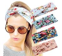 ELACUCOS Women's 4 Pack Headband Boho Floal Style Criss Cross Head Wrap Hair Band