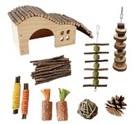Eladcncmc Small Pet Swing Toy Parrots Natural Wood Toy Birdcage Hanging Set 10PCS Hamster Ladder Climbing Toy Small Animals Supply