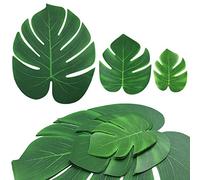 ElaDeco 90 Pcs Artificial Tropical Palm Leaves Luau Party Decoration Monstera Fake Large Leaf for Hawaiian Luau Party Decorations Jungle Beach Birthday Theme BBQ Party