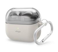 elago Compatible with Samsung Galaxy Buds 3 & 3 Pro & Galaxy Buds 3 FE Case, Duo Case with Carabiner, Premium Silicone + TPU Cover, Wireless Charging, Headphone Accessories (Stone)