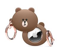 elago l LINE FRIENDS Silicone Case Compatible with Apple AirTag Tracker - Full Protection, Keychain Included, Slim and Simple Design, Scratch-Free, Drop Protection [Official Merchandise] (BROWN)