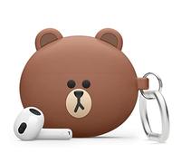 elago | LINE FRIENDS Cute 3D Design Case Compatible with AirPods 3 Cover, Compatible with AirPods 3rd Generation Case, Protective Silicone Case with Keychain, Wireless Charging (BROWN)