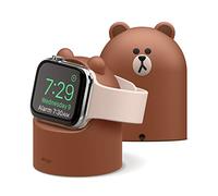 elago | LINE Friends W2 Charger Stand Compatible with All Apple Watch Series Ultra 3&2&1/11/10/9/8//7/6//5/4/3/2/1,SE3/SE2/SE (49mm, 46mm, 45mm, 44mm, 42mm, 41mm, 40mm, 38mm), Nightstand Mode (BROWN)