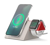 elago MS5 Silicone Duo Charging Station for iPhone & Apple Watch Series | Compatible with MagSafe, Compatible with All Apple Watch Series [Chargers Not Included] (Stone + Red)