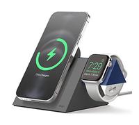 elago MS5 Silicone Duo Charging Station for iPhone & Apple Watch Series | Compatible with MagSafe, Compatible with All Apple Watch Series [Chargers Not Included] (Dark Grey + Jean Indigo)
