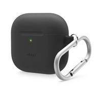 elago Silicone Case Compatible with AirPods 4 Case - Carabiner Included, Supports Wireless Charging, Shock Resistant, Full Protection, Headphone Accessories (Black)