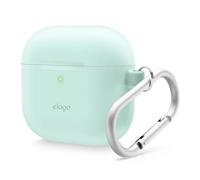 elago Silicone Case Compatible with AirPods 4 Case - Carabiner Included, Supports Wireless Charging, Shock Resistant, Full Protection, Headphone Accessories (Mint)