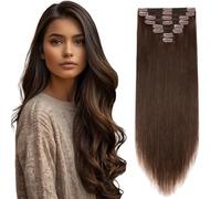 Elailite 14 Inch 120 g Clip in Human Hair Extensions Real Hair #4 Medium Brown Double Weft Thick Remy Natural Hair 8 Pieces Straight