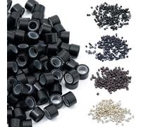 Elailite 200 Pcs Micro Rings 6mm Silicone Lined Links Beads Linkies For 1g Pre Bonded I Tip Human Hair Extensions - Black