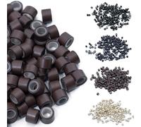 Elailite 200 Pcs Micro Rings 6mm Silicone Lined Links Beads Linkies For 1g Pre Bonded I Tip Human Hair Extensions - Light brown