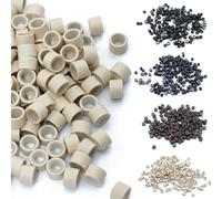 Elailite 200 Pcs Micro Rings 6mm Silicone Lined Links Beads Linkies For 1g Pre Bonded I Tip Human Hair Extensions - Beige