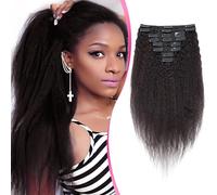 Elailite Afro Clip in Hair Extensions Real Human Hair Kinky Straight Black - Double Weft Thick 8 Pieces Full Head (#1B Natural Black, 20 Inch-120g)