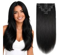 Elailite Black Clip in Hair Extension Human Hair Double Weft Real Remy Hair Maxi Thickness 8 Pieces Full Head Straight Long (#1 Jet Black, 24 Inch-170g)