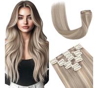 Elailite Clip in Hair Extensions Real Human Hair - 8 Pieces Thin Weft Full Head Remy Hair Straight - #18Y/613 Ash Blonde Mix Bleach Blonde - 20 Inch (70 g)