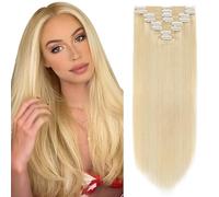 Elailite Clip in Hair Extensions Real Human Hair Blonde Double Weft Thick Remy Natural Hair - 8 Pieces Full Head Straight - #613 Bleach Blonde - 10 Inch (110 g)