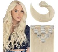 Elailite Clip in Hair Extensions Real Human Hair Blonde Short Remy Natural Hair 8 Pieces Full Head Straight - #60 Platinum Blonde - 8 Inch (65 g)