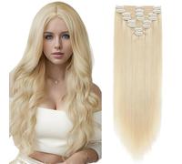 Elailite Clip in Hair Extensions Real Human Hair Double Weft Thick Remy Natural Hair Balayage - 8 Pieces Full Head Straight - #60 Platinum Blonde - 14 Inch (120 g)