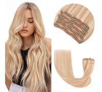 Elailite Clip In Hair Extensions Real Human Hair Double Weft Virgin Remy Hair Lace Weft 7 Pcs Full Head Straight - #18/613 Ash Blonde Mix Bleach Blonde - 20 Inch 120g