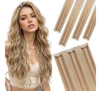 Elailite Clip In Hair Extensions Real Human Hair Highlighted #12/613 Golden Brown Mix Bleach Blonde Seamless 5 Pieces Set (1 Piece+ 4 Single Clip Piece) - 12 Inch (38 g)