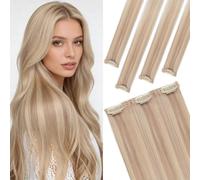 Elailite Clip In Hair Extensions Real Human Hair Highlighted #22B/613 Champagne Blonde Mix Bleach Blonde Seamless 5 Pieces Set (1 Piece+ 4 Single Clip Piece) - 14 Inch (42 g)
