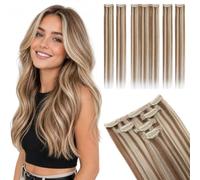 Elailite Clip In Hair Extensions Real Human Hair Highlighted #6/613 Light Brown Mix Bleach Blonde Seamless 5 Pieces Set (1 Piece+ 4 Single Clip Piece) - 12 Inch (38 g)