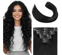 Elailite Clip in Hair Extensions Real Human Hair Remy Natural Hair - 8 Pieces Standard Weft Full Head Straight - #1 Jet Black - 14 Inch (80 g)