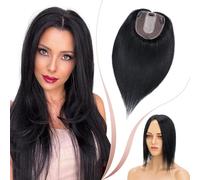 Elailite Clip in Hair Toppers Real Human Hair For Women uk Thinning Hair - Toupee Extensions MIDDLE SILK BASE (2.5 * 9cm) HairPiece (#01 Jet Black, 6 Inch)