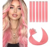 Elailite Coloured Hair Extensions Clip In Real Human Hair Remy Single Clip Double Weft 6 Pcs Seamless Highlights Hairpieces Straight - #PINK - 12 Inch 33g