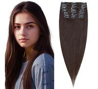 Elailite DOUBLE DRAWN Clip in Hair Extensions Real Human Hair - 100% Remy Hair 8 Pcs Full Head - #2 Dark Brown - 24 Inch 90g (Thin Thickness)