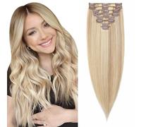Elailite DOUBLE DRAWN Human Hair Extensions Clip in Real Natural Hair - 8 Pieces Thin Weft Full Head Remy Hair Straight - #18/613 Ash Blonde Mix Bleach Blonde - 20 Inch (80 g)