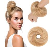 Elailite Hair Bun Extensions For Women Real Human Hair Straight Hair Piece Smooth Neat Remy Hair Covered Scrunchies Donuts Updo Chignon - #27R/613R Dark Blonde Mix Bleach Blonde