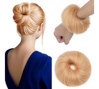 Elailite Hair Bun Extensions For Women Real Human Hair Straight Hair Piece Smooth Neat Remy Hair Covered Scrunchies Donuts Updo Chignon - Mix #27/613 Dark Blonde & Bleach Blonde
