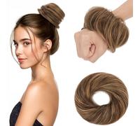 Elailite Hair Buns Real Remy Human Hair Scrunchy Updo HairPiece Extensions Donut Chignons Straight - #02/06 Dark Brown Mix Light Brown