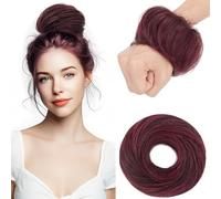 Elailite Hair Buns Real Remy Human Hair Scrunchy Updo HairPiece Extensions Donut Chignons Straight - #01/99J Jet Black Mix Wine Red
