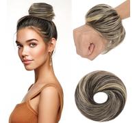 Elailite Hair Buns Real Remy Human Hair Scrunchy Updo HairPiece Extensions Donut Chignons Straight - #1B/613 Natural Black Mix Bleach Blonde