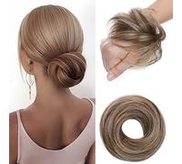 Elailite Hair Buns Real Remy Human Hair Scrunchy Updo HairPiece Extensions Donut Chignons Straight - Mix #4/27 Medium Brown & Dark Blonde
