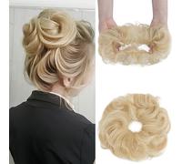Elailite Hair Buns Scrunchy Updo HairPiece Hair Extensions Donut Chignons - 100% Real Remy Human VOLUMINOUS Curly Wavy Messy - #613 Bleach Blonde