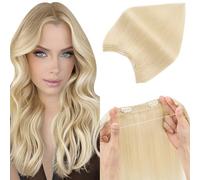 Elailite Hair Extension Real Human Hair One Piece Invisible Secret Wire Clip Headband Extension Straight (#60 Platinum Blonde, 16 Inch-65 g)