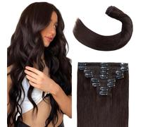 Elailite Hair Extensions Clip in Real Hair #2 Dark Brown Remy Human Natural Hair Standard Weft 8 Pieces Full Head Straight - 18 Inch (100 g)