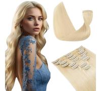 Elailite Hair Extensions Clip in Real Hair Human Hair Remy Natural - 8 Pieces Invisible Thin Weft Full Head Straight - #613 Bleach Blonde - 14 Inch (60 g)