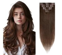 Elailite Hair Extensions Clip in Real Hair Remy Human Hair Full Head - 8 Pcs Invisible Thin Weft - #04 Medium Brown - 10 Inch